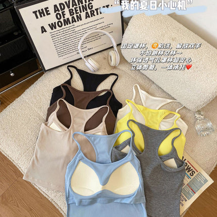Thread Cotton Back I-shaped Design Sense Beautiful Back Integrated Fixed Cup Sling All-match Slim Look Slim Vest Base