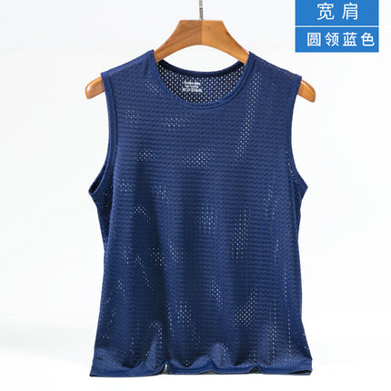 Ice Silk Mesh Vest Men's Summer Hollow Mesh Men's Sweatshirt Fitness Sports Thin Large Size Sleeveless T-shirt Trendy