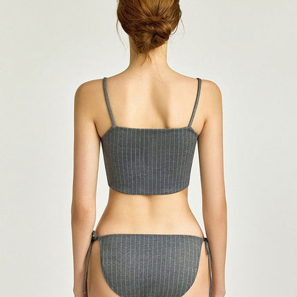 Source Factory 2025 Split Swimsuit Women's Three-Piece Sexy Deep V Strap Slimming Look Stripesd Skirt Bikini