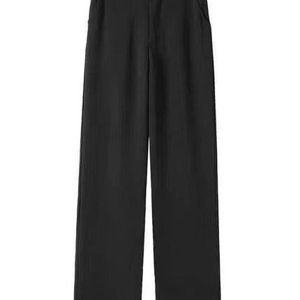 Narrow Straight Leg Pants Women's 2024 New Spring High Waist Dipped Wide Leg Casual Black Mop Pants chubby girl Dress Pants