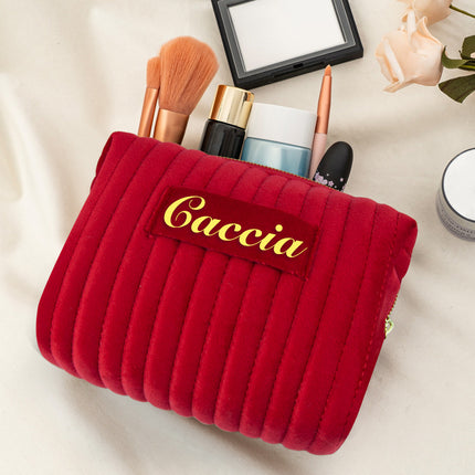 Etsy Cross-Border Popular Embroidered Striped Velvet Makeup Bag, High-Quality, Soft and Skin-Friendly Cosmetic Storage Bag