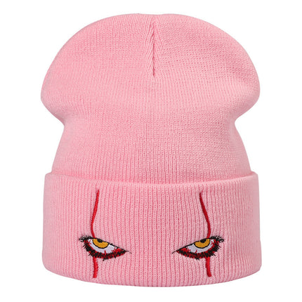 Pennywise scary eyes horror clown eyes embroidered knitted hat warm pullover hip hop wool hat