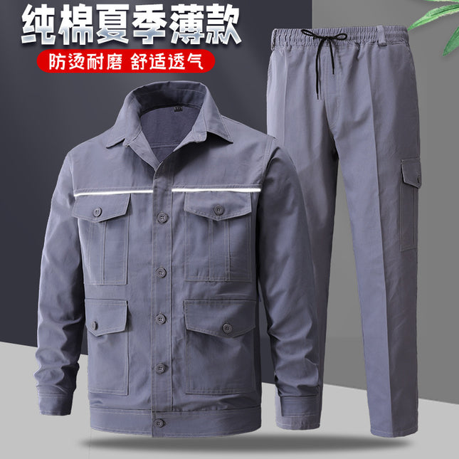 Reflective Strip Work Clothes Men's Long-Sleeved Suit Spring and Autumn Thin Wear-Resistant Work Clothing for Welders in Auto Repair Factory