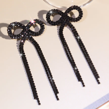 Shein Explosive Bow Long Tassel Earrings Women's Personality Super Flash Rhinestone Bride Wedding All-match Ear Jewelry