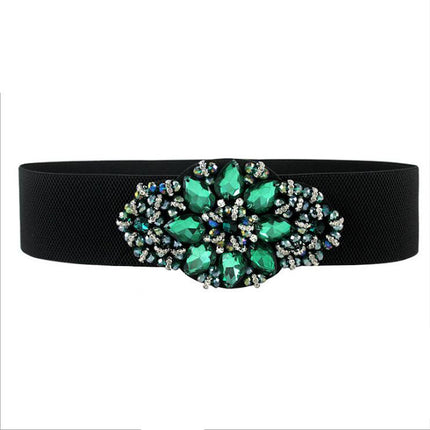 Women's Fashionable Flower Rhinestone Inlaid Wide Girdle Decorative Belt Women's Versatile Skirt Belt Accessories Elastic Waist