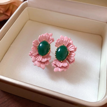 New Chinese Style Begonia Flower Unique and Beautiful Earrings Accessible Luxury High-End Exquisite Elegant Pink Earrings Retro Earrings for Women