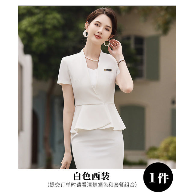 Professional suit suit women's formal wear elegant fashion high-end feeling Tongqin hotel front desk jewelry shop work clothes summer