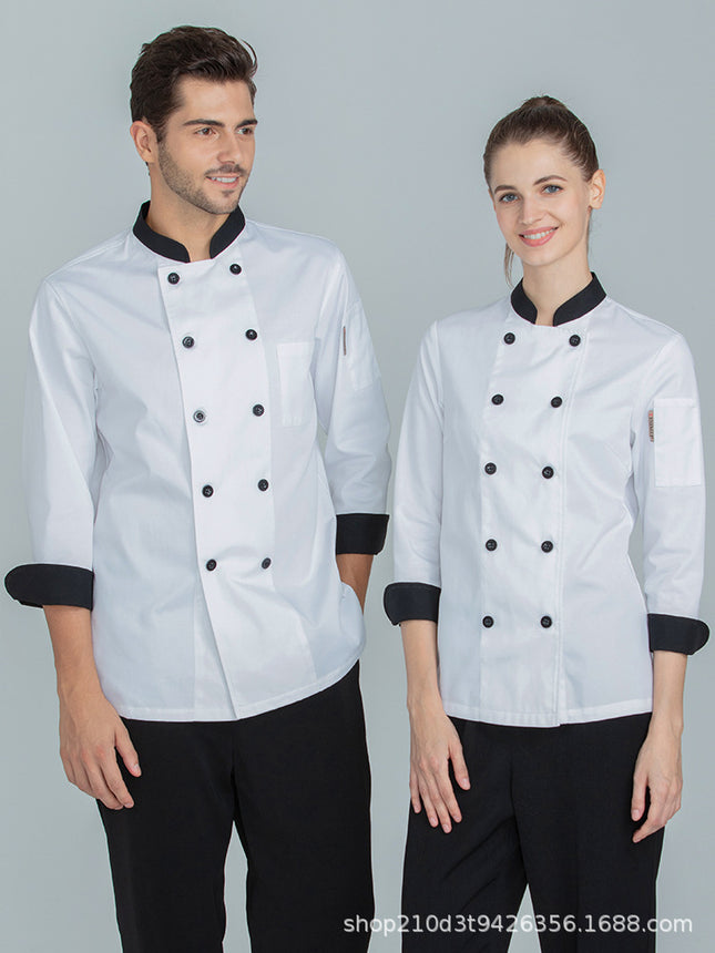 Tesmei Chef Work Clothes Long-Sleeved Western Restaurant Baking Restaurant Kitchen Manufacturer Wholesale Kitchen Clothes Moisture-Wicking and Sweat-Wicking
