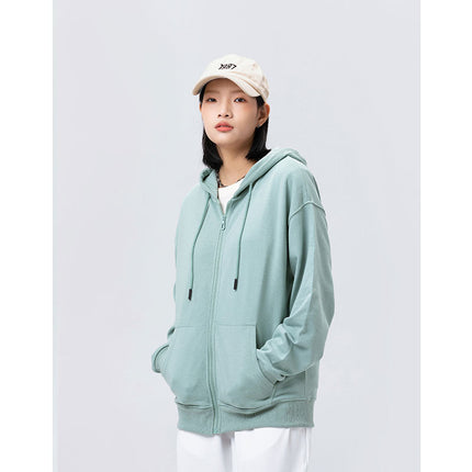 Trendy European and American Style Oversized Drop-Shoulder Fleece Zip-Up Hoodie with Pockets for Autumn and Winter