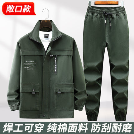 Cotton Wear-resistant Work Clothes suit Men's Spring and Autumn Anti-scalding Electric Welding Work Clothes Construction Site Jacket Labor Protection Work Pants