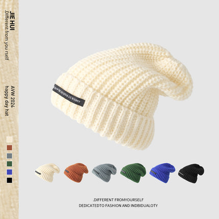 Hat Autumn and Winter Fashion Korean Knitted Hat Piled Big Head Big Brim Wool Hat All-match Face Show Small Warm Cold Hat