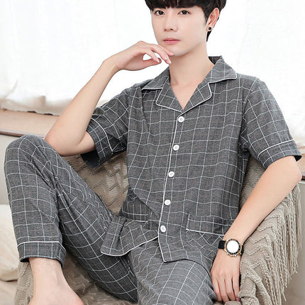 New autumn and winter pajamas cotton men's long-sleeved trousers green middle-aged popular pattern spring and autumn cardigan suit