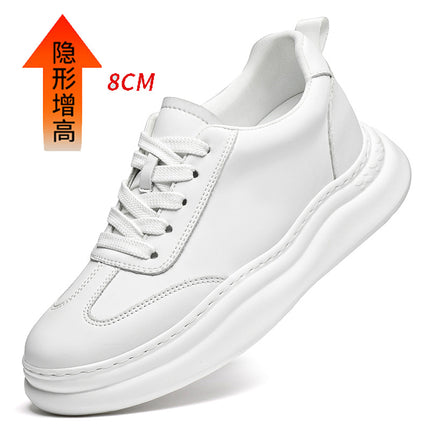Increased 8CM Men's Shoes Thick Sole Platform Shoes Increased 6CM Board Shoes Spring and Autumn Low-top Cowhide Retro sneaker