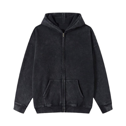 Cross-border American-style Heavy High Street Washed Old Cardigan Hoodie Sweater Men's and Women's Loose Retro Hoodie Coat Autumn