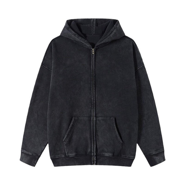 Cross-border American-style Heavy High Street Washed Old Cardigan Hoodie Sweater Men's and Women's Loose Retro Hoodie Coat Autumn