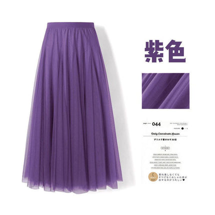 Mesh Skirt Long Skirt Mid-length A- line Skirt Summer Square Dance Skirt 720 Degree Large Swing Skirt in stock Hair