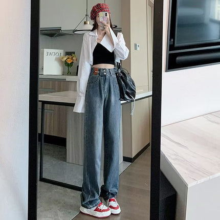 Loose straight pants high waist wide leg pants fashion brand High Street summer new American pants slimming Denim pants fashion