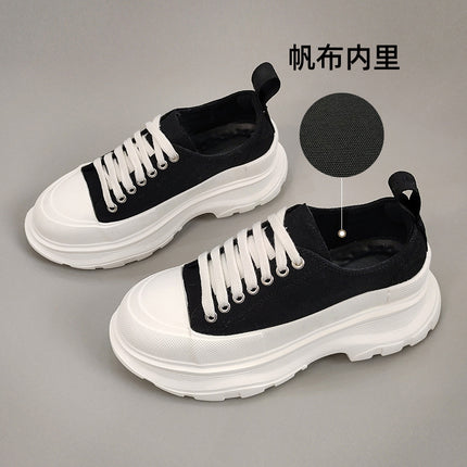 Canvas Shoes for Women 2025 New Spring and Summer White Platform Thick-Soled Half-Slip Versatile High-Top Dad Shoes Mcqueen