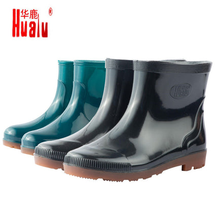 Rain Boots Men's Labor Protection Construction Site Rubber Shoes Hualu Black Low-Top Non-Slip Wear-Resistant Fleece-Lined Rain Boots Outdoor Waterproof Rain Boots