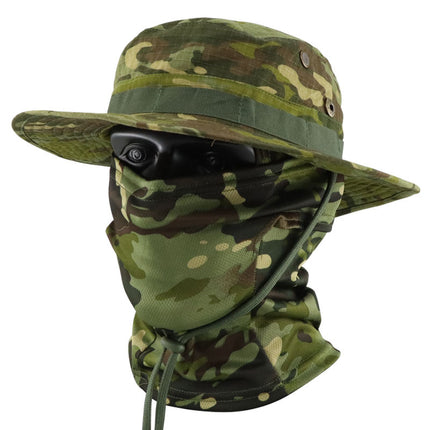 Camouflage Tactical Penny Hat suit Multifunctional Outdoor Fishing Hat Fisherman Hat Sunscreen Protective Breathable Round Edge Hat for Men