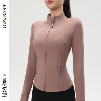 Sports Slim-Fit Long-Sleeved Zip-Up Jacket with Stand-Up Collar, Running Fitness Tight-Fitting Yoga Top, Quick-Drying Yoga Jacket
