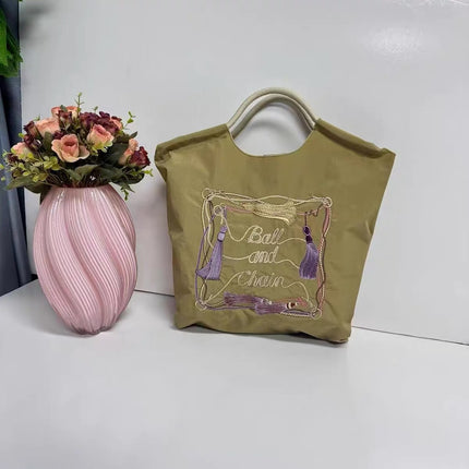 ball chain Japanese high quality eco-friendly shopping bag embroidered hand canvas bag nylon shopping bag