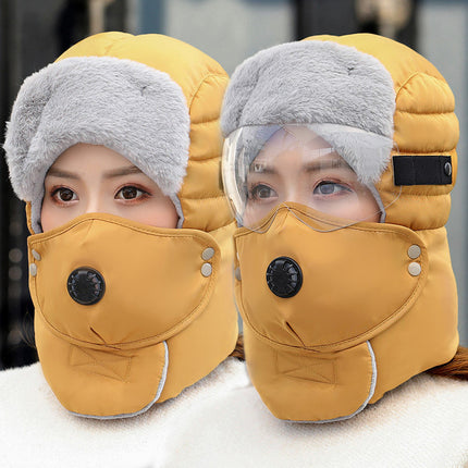 Winter Outdoor Windproof Hat for Men and Women, Ear Protection, Face Protection, Ski Lei Feng Hat, Goggles, Thickeneded Pullover, Cold-Proof Cotton Hat