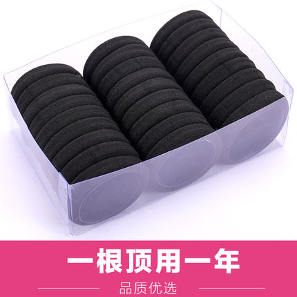 Simple Hair Rope Women's Leather Cover Rubber Band Women's Tie High Elastic Durable Hair Rope Black Headwear Thick Hair Ring