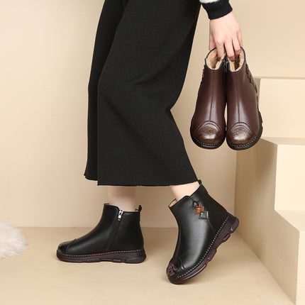 Mother Shoes Winter Cotton Shoes Fleece-lined Ankle Boots Autumn and Winter Anti-slip Warm Winter Shoes for the Elderly Middle-aged Leather Shoes Middle-aged Women's Shoes