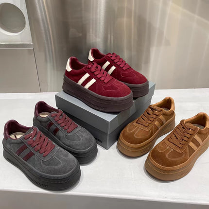 Cowhide Sneakers for Women 2026 New Autumn and Winter Sports Casual Shoes Platform Sole Retro German Training Shoes Women's Top Layer Cowhide