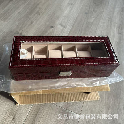 High-End Crocodile Pattern Multi-Compartment Watch Box Jewelry Box Finished Product 10-Compartment Bracelet Jewelry Storage Display Box Cross-Border Shipping