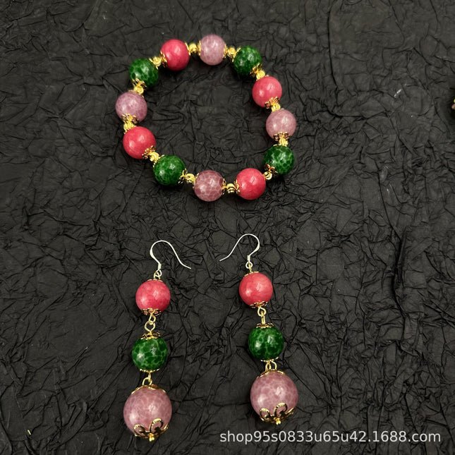 Sale of medieval colored glaze round bead melon skin colored glaze necklace colored glaze antique old material colored glaze jewelry necklace