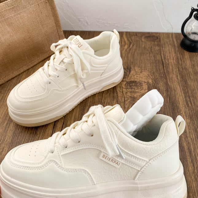 LZ6062 latex insole thick bottom leather small white shoes women's shoes 2025 spring new round toe board shoes casual shoes
