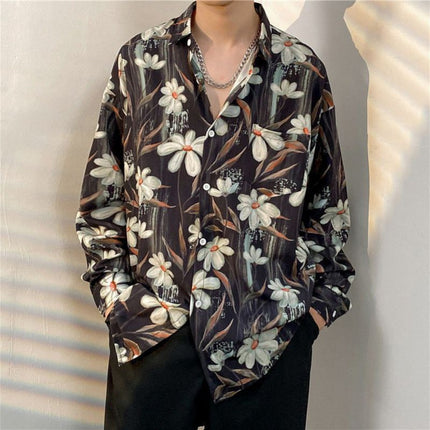 Fairy shirt men's Spring and Autumn fun printed shirt men's long sleeve Hong Kong style loose fashion casual Japanese coat