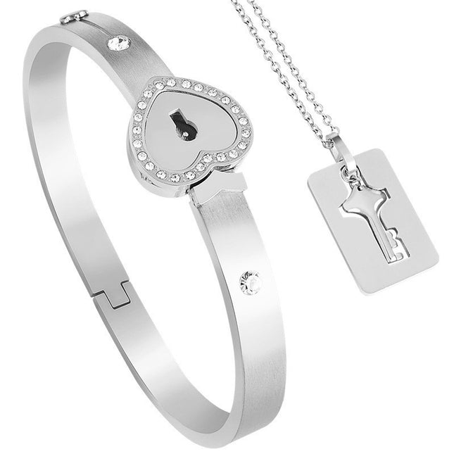Titanium Steel Couple Jewelry Set Love Lock Bracelet Key Unlocking Valentine's Day Gift Yiwu Accessories Manufacturer Wholesale