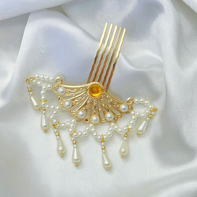 Hollow-out Fan-shaped Hanfu Hairpin Pearl Hair Comb Xiuhe Headdress Comb Antique Hair Accessories Hair Pickles Hair Flower Hair Card