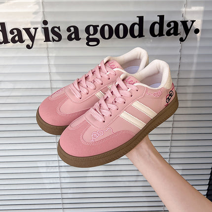 Cute KT Cat Embroidered German Training Shoes Women's 2025 New Korean Style Niche Chic All-match Skate Shoes Casual White Shoes for Women
