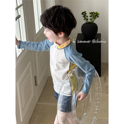 Children's Swimsuit Boy Split Long-Sleeved Quick-Drying Small and Medium-Sized Boy Beach Baby Short-Sleeved Student Swimsuit