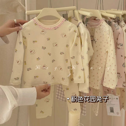 Spot Large and Small Roll Heyhoney24 Lycra Cotton Boys and Girls Autumn Clothes Intimates Printed Home Clothes Pajamas Two-Piece Set