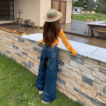 Raccoon House # American Retro Loose Low-Waist Wide-Leg Pants Versatile Drape Autumn and Winter New Straight-Leg Jeans for Women
