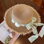 Raffia white rose flat top - khaki / M（56-58cm）