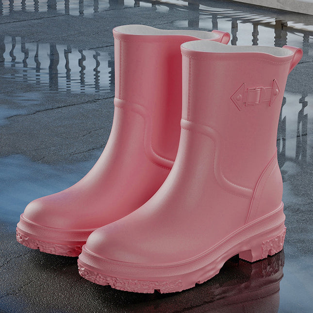 2025 Pvc Outdoor Car Wash Cleaning Rain Boots for Women, Mid-Calf Waterproof Shoes, Low Heel, Wear-Resistant, Non-Slip, Rainproof