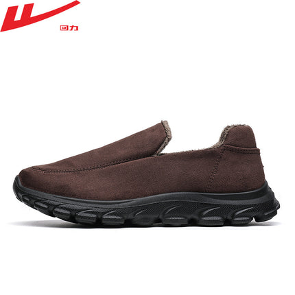 Domestic Men's Cotton Shoes, Slip-On Warm Shoes, Winter Fleece-Lined Thickened Lazy Shoes, Non-Slip Casual Shoes, Dad Shoes