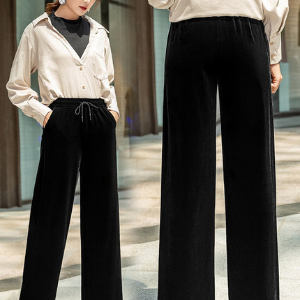 Factory supply generation hair gold velvet wide leg pants women's slim plus size autumn and winter high waist casual draping pants spring