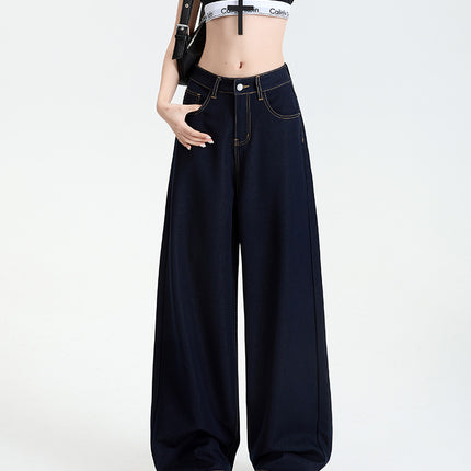 Denim Blue Wrinkle-Resistant Non-Iron Straight-Leg Jeans for Women, New Spring/Summer Style, Drapey Lazy Style Wide-Leg Casual Pants