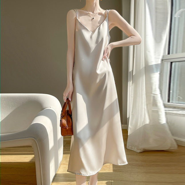 Silk 2025 Spring/Summer Women's New V-neck Slim-fit Interior dress Satin Socialite Sexy Slip Dress