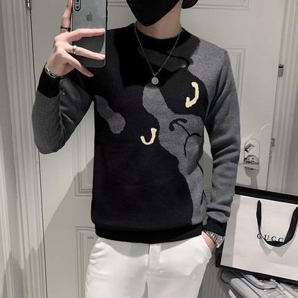 Internet Celebrity Fashion Knitwear Men's Korean Style Youthful Trendyy Personalized Pattern Knitwear Autumn and Winter Comfortable Knitwear