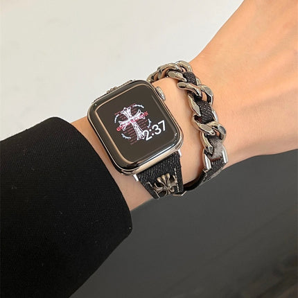 Denim Crocore Double Ring Genuine Leather Thin Strap for Apple Watch iwatchS987654SE Women Ultra