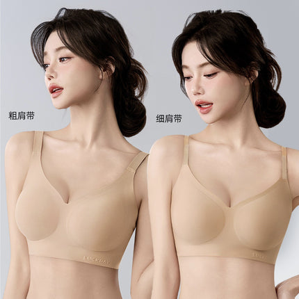 Seamless Comfortable Women's Soft Fixed Cup Strap Latex Push-Up Bra for Small Bust with Liquid Foundation Bra