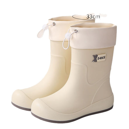 Spring and Summer Waterproof White Women's Boots, Exquisite Rain Boots, Urban Commuting Non-Slip Rubber Shoes, Water Shoes, Women's Elastic Band Water Boots